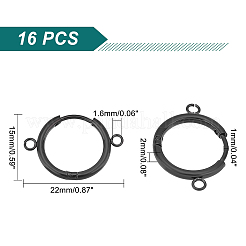 ステンレススチールフープピアス金具16個  ダブルループ付き  ガンメタ色  12ゲージ  22x15x2mm  穴：1.6mm  ピン：1mm&nbsp;STAS-UN0037-46B