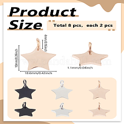 8個4色304ステンレススチールチャーム  スター  ミックスカラー  10x10.6x1.1mm  穴：4mm  2個/カラー&nbsp;STAS-LP0003-55