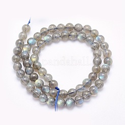 天然石ラブラドライトビーズ連売り  ラウンド  6mm  穴：0.8mm  約63個/連  15.5インチ（39.5cm）&nbsp;G-O166-08-6mm