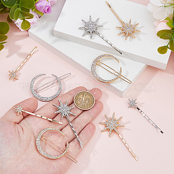 12個 6スタイル アイアンラインストーンヘアクリップ  プラチナ＆ライトゴールド  56~70x15.5~37.5mm  2個/スタイル&nbsp;PHAR-HS0001-02