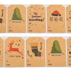 クリスマステーマの漫画紙ステッカー  粘着式装飾ステッカー デカール  長方形  バリーウッド  75x50mm  300PCS /ロール&nbsp;STIC-P013-08A