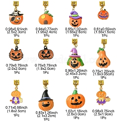 ハロウィンテーマの合金エナメル＆樹脂ヨーロピアンダングルチャーム  カボチャ  ゴールドカラー  26~45mm  12個/セット&nbsp;PALLOY-FZ00014