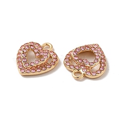 ラックメッキ合金ラインストーンパンツ  ニッケルフリー  ハートチャーム  ゴールドカラー  ローズ  17.5x15x5mm  穴：1.6mm&nbsp;ALRI-O024-06G-03