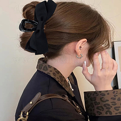 2個 2色 両面リボン 蝶結び プラスチック 爪 ヘアクリップ  太くて細い髪用  ミックスカラー  60x152mm  1pc /カラー&nbsp;OHAR-LP0001-35