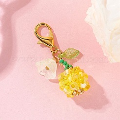 フルーツと花のガラスシードビーズペンダント装飾  亜鉛合金カニカン付き  ミックスカラー  38mm&nbsp;HJEW-MZ00407