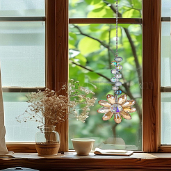 ガラスの花の吊り下げオーナメント1個  家の庭のポーチの装飾のための窓のレインボーメーカー吊り下げサンキャッチャー  チョコレート  340mm&nbsp;HJEW-LP0002-65F