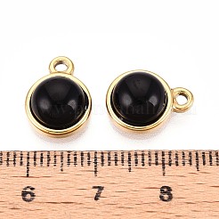 天然ブラックオニキスの半円形チャーム  201 ステンレス鋼の部品  18KGP本金メッキ  イオンプレーティング（ip）  染め＆加熱  13.5x10x5.5~6mm  穴：1.5~1.6mm&nbsp;STAS-N109-213F-G