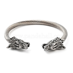 ドラゴンヘッド 304 ステンレススチール オープンカフバングル 女性用  アンティークシルバー  内径：2-5/8インチ（6.8cm）&nbsp;BJEW-E094-23AS
