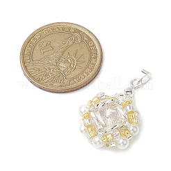 ガラスラインストーン3個とアクリルパールペンダント  花  銀  ミックスカラー  29x20x8mm  穴：3.5x4mm  3個/セット&nbsp;PALLOY-MZ00251