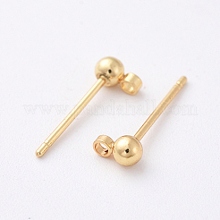 真鍮製スタッドピアスパーツ  DIYイヤリング製作用  カン付き  18KGP本金メッキ  15x5x3mm  穴：1mm  ピン：0.7mm&nbsp;X-KK-N200-096A