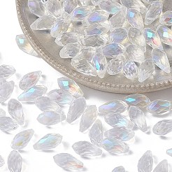 電気めっき透明ガラスファセットティアドロップビーズ  トップドリルビーズ  ABカラーメッキ  クリアAB  11.5~13x6mm  穴：1mm  約100個/袋&nbsp;EGLA-YWC0001-01