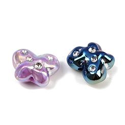 UVメッキ不透明アクリルビーズ  虹色の  ラインストーン付き  蝶  15.5x20x11mm  穴：2mm&nbsp;OACR-A040-03B