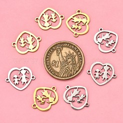 201 ステンレススチールリンクコネクター  レーザーカットリンク  女の子とハート  ゴールデン·ステンレス鋼色  15.5x19x1mm  穴：1mm&nbsp;STAS-S106-04