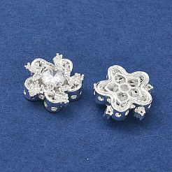 真鍮パヴェキュービックジルコニアマルチ連売りリンク  花  925銀メッキ  透明  15x15.5x6.5mm  穴：1.2mm&nbsp;KK-B172-21S-01