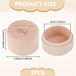 バラの模様が彫られた丸い木製のへその緒収納箱  アンティークホワイト  5.05x3.55cm&nbsp;AJEW-WH0695-249