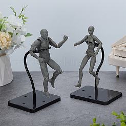 組み立てられた長方形の PS プラスチック アクション フィギュア ディスプレイ スタンド、調整可能な鉄製サポート アーム付き  ミニフィギュアディスプレイホルダー  ブラック  9.3x7.3x20cm&nbsp;ODIS-WH0100-12A