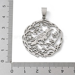 ステンレスペンダント201個  鳥のチャーム付きの花  レーザー切断  変色防止  ステンレス鋼色  37x34x1.5mm  穴：7.5x4mm&nbsp;STAS-S157-27P