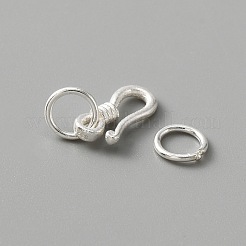 925純銀製のフッククラスプ  丸カン付き  銀  16.5mm  穴：3.5mm&nbsp;FIND-WH0114-71A
