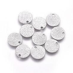 変色しない304ステンレススチールチャーム  テクスチャ  でこぼこのフラットラウンド  ステンレス鋼色  10x1mm  穴：1.2mm&nbsp;STAS-E455-02P-10mm