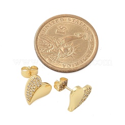 女性用真鍮マイクロパヴェクリアキュービックジルコニアスタッドピアス  ハート  18KGP本金メッキ  11.5x12mm&nbsp;LS-EJEW-U034-02G-01