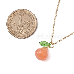 天然瑪瑙フルーツペンダントネックレス  女性用304ステンレススチールアズキチェーンネックレス  ゴールドカラー  15.94インチ（40.5cm）&nbsp;NJEW-JN05010