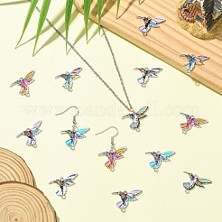60 個 6 色プリント合金コネクタチャーム  鳥のリンク  プラチナ  ミックスカラー  17.5x24x1.8mm  穴：1.6mm  10個/カラー&nbsp;FIND-CJ0004-59