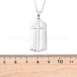 テクスチャー長方形とクロス 304 ステンレス ペンダント ネックレス  ステンレス鋼色  17.76インチ（45.1cm）&nbsp;NJEW-H059-12P