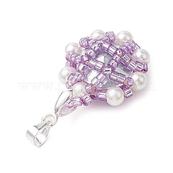 ガラスラインストーンとアクリルパールペンダント  花  銀  プラム  29x20x8mm  穴：3.5x4mm&nbsp;PALLOY-MZ00251-03