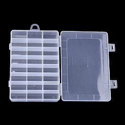 プラスチックビーズ収納ケース  24のコンパートメント  長方形  透明  19.5x13x3.6cm  穴：10x15.5mm  コンパートメント：22x41mm&nbsp;CON-Q031-01