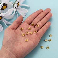 チベット風合金ビーズキャップ  5花びら  ゴールドカラー  カドミウムフリー＆鉛フリー  7.5x3mm  穴：2mm&nbsp;K08A7011