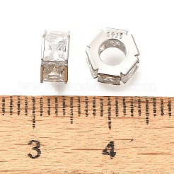 スターリングシルバーマイクロパヴェクリアキュービックジルコニアビーズ925個  コラム  プラチナメッキ  6.5x7x4mm  穴：3.5mm&nbsp;STER-B006-16P