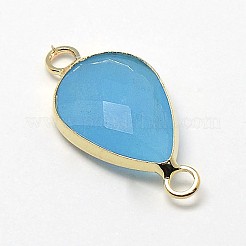 ゴールデントーン真鍮ガラスティアドロップリンクコネクター  ライトスカイブルー  21x11x5mm  穴：2mm&nbsp;GLAA-J010A-HF23-G