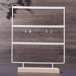 鉄3層イヤリングディスプレイスタンド  吊り下げイヤリング用  木製台座付き  ホワイト  30.3x26.5x6.1cm&nbsp;EDIS-WH0005-04