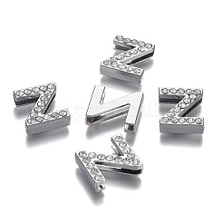 合金文字スライドチャーム  クリスタルラインストーン付き  カドミウムフリー＆鉛フリー  プラチナ  文字.z  21x21x6.5mm  穴：3x18.5mm&nbsp;RB-F034-01Z-P-RS