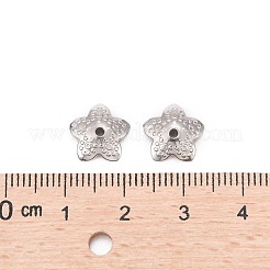 変色防止5枚花びら304ステンレススチールフラワービーズキャップ  ステンレス鋼色  10x3mm  穴：1mm&nbsp;STAS-E083-03P