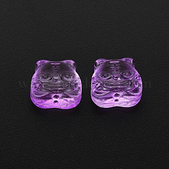 透明ガラスビーズ  中国の干支は虎に署名します  暗紫色  11.5x12x8mm  穴：1mm&nbsp;GLAA-T022-22-D06