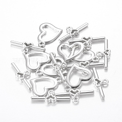 合金マンテル  カドミウムフリー＆鉛フリー  プラチナ  ハート：15x19mm  穴：1.8mm  バー：22x9mm  穴：1.8mm.&nbsp;PALLOY-B883-N