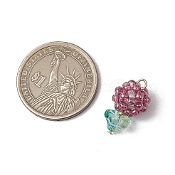 ガラスシードビーズペンダント  丸カン付き  花  パープル  20x12mm  穴：3mm&nbsp;PALLOY-MZ00593-05