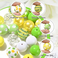 不透明アクリルビーズセット  レモンのテーマ  ラウンド  芝生の緑  18~20x18~19mm  穴：2~3mm&nbsp;MACR-CJC0001-13A-01