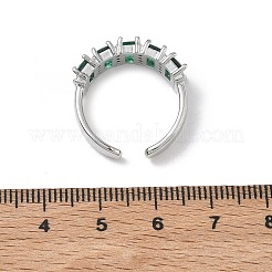 女性用真鍮マイクロパヴェキュービックジルコニアカフオープンリング  長持ちメッキ  ラックめっき  プラチナ  グリーン  7mm  内径：17mm&nbsp;RJEW-L343-16P-03