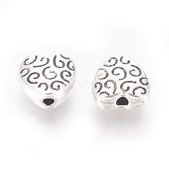 チベット風合金ビーズ  ハート  鉛フリー及びカドミウムフリー  アンティークシルバー  9x9x4mm  穴：1mm&nbsp;LS-LF10685Y