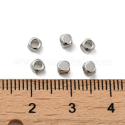 真鍮製スペーサービーズ  キューブ  プラチナメッキ  3x3x3mm  穴：1.8mm&nbsp;KK-P249-01C-P