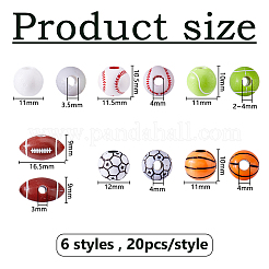120個6スタイルクラフトスタイルアクリルビーズ  スポーツビーズ  ミックスカラー  11~12x9~16.5mm  穴：3~4mm  20個/スタイル&nbsp;MACR-DC0001-19