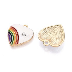 合金エナメルペンダント  ラインストーン付き  レインボーチャーム付きハート  ホワイト  20x18x3.5mm  穴：2mm&nbsp;ENAM-YW0002-36A