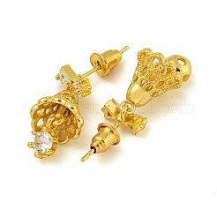 女性用真鍮クリアキュービックジルコニアダングルスタッドピアス  クリスマスベルと蝶結び  ゴールドカラー  22x10mm&nbsp;EJEW-G405-01G