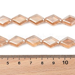 電気メッキガラスビーズセット  菱形  砂茶色  15x10x5mm  穴：1mm  約43個/連  25.39''（64.5センチメートル）&nbsp;EGLA-B010-01A-PL01