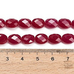 研究室で作られた赤いコランダムビーズ連売り  多面カット  フラットオーバル  9x7x5mm  穴：0.5~0.6mm  約43個/連  15.24~15.55''（38.7~39.5センチメートル）&nbsp;GG-CBAC488-01D