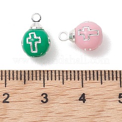 メッキアクリルパーツ  十字架のチャームが付いたラウンド型  ミックスカラー  11.5x7.5mm  穴：1.6mm&nbsp;PALLOY-JF05215