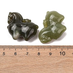 天然ネフライト翡翠の彫刻ペンダント  馬のチャーム  26x29x12mm  穴：1.2mm&nbsp;G-Z155-07