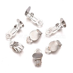 アイロンクリップイヤリングのセッティング  丸いフラットパッド付き  フラットラウンド  プラチナ  トレイ：10mm  18x7mm  穴：3mm&nbsp;X-IFIN-R204-09